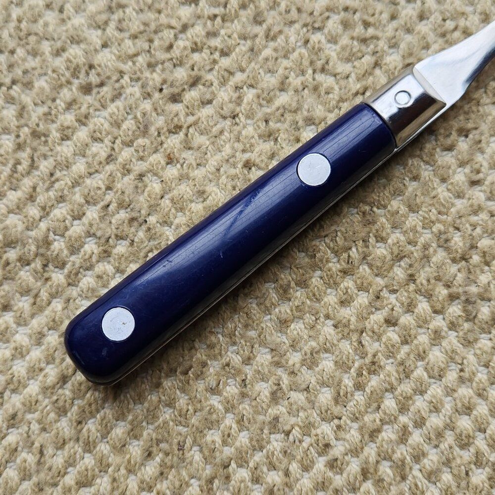 4 Teaspoons Stainless Inox 18/0 Blue Plastic Handle 2 Rivets 6" Pier 1 Le Prix ? - Picture 5 of 6